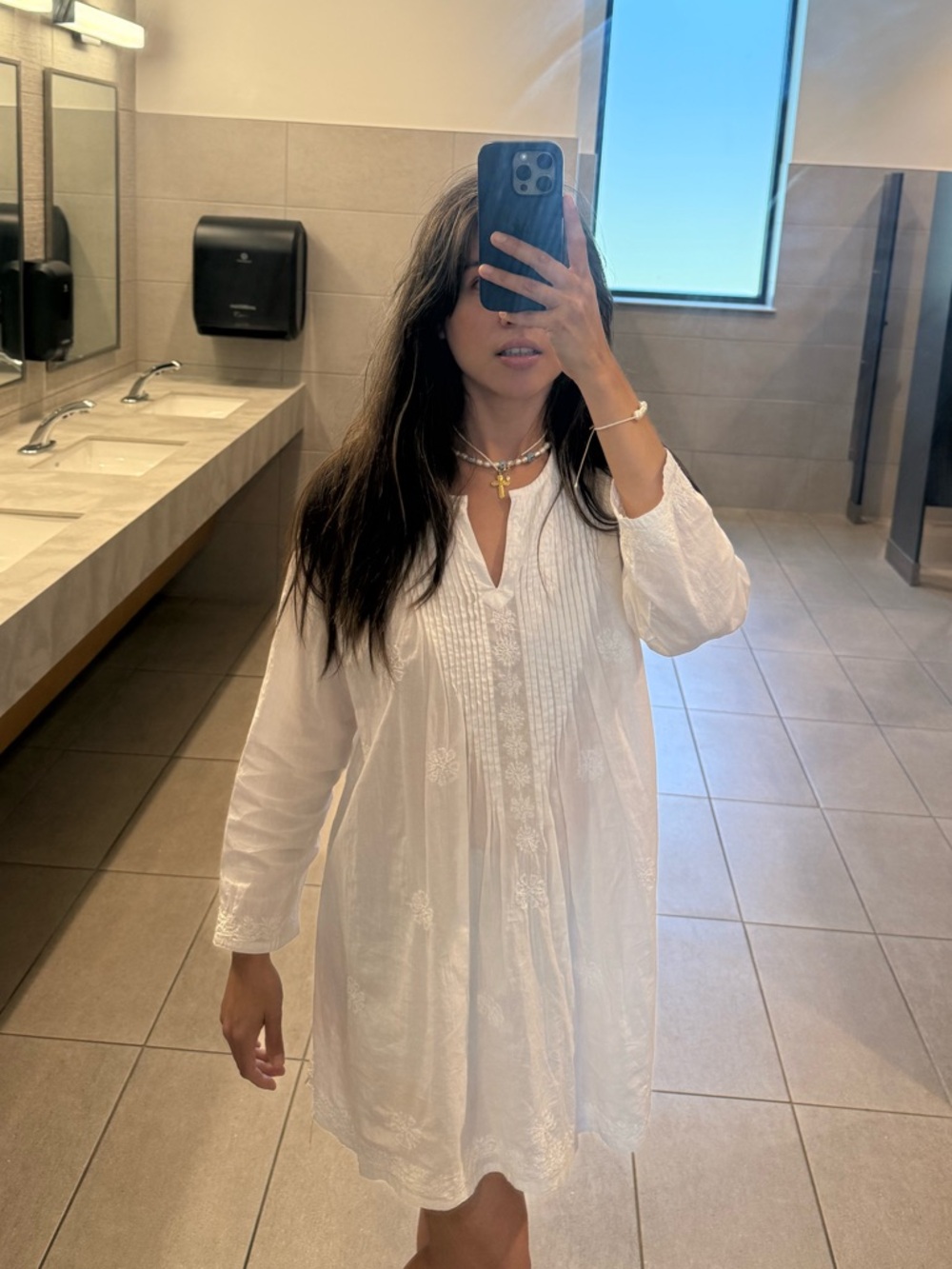 White Embroidered V-Neck Tunic